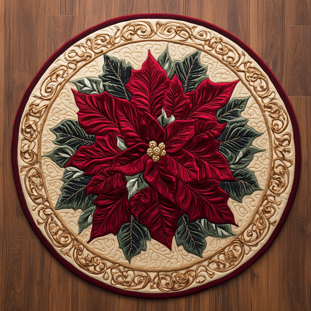 Velvet Poinsettia WY2804020CL Quilted Round Mat