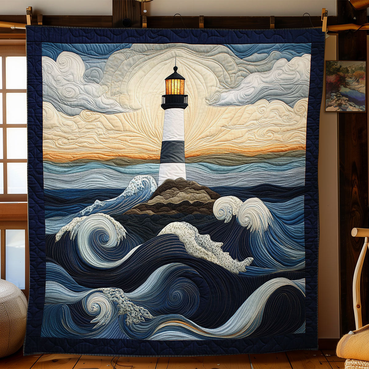Lighthouse In Wave WY1903005CL Quilt
