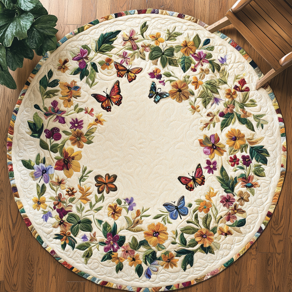 Butterfly Garden XR1403012CL Quilted Round Mat