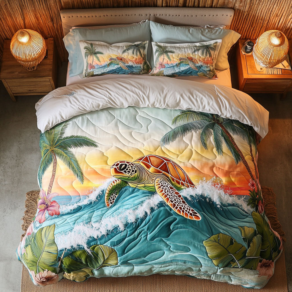 Ocean Turtle Sunset WN3105031CL Duvet Cover Set