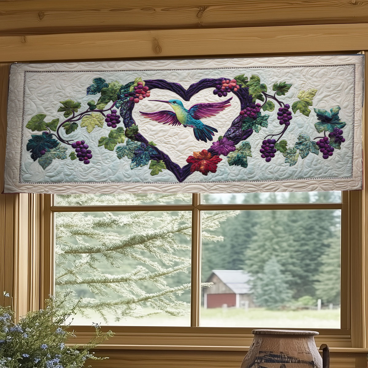 Grape Heart Hummingbird WY0605031CL Quilted Valance