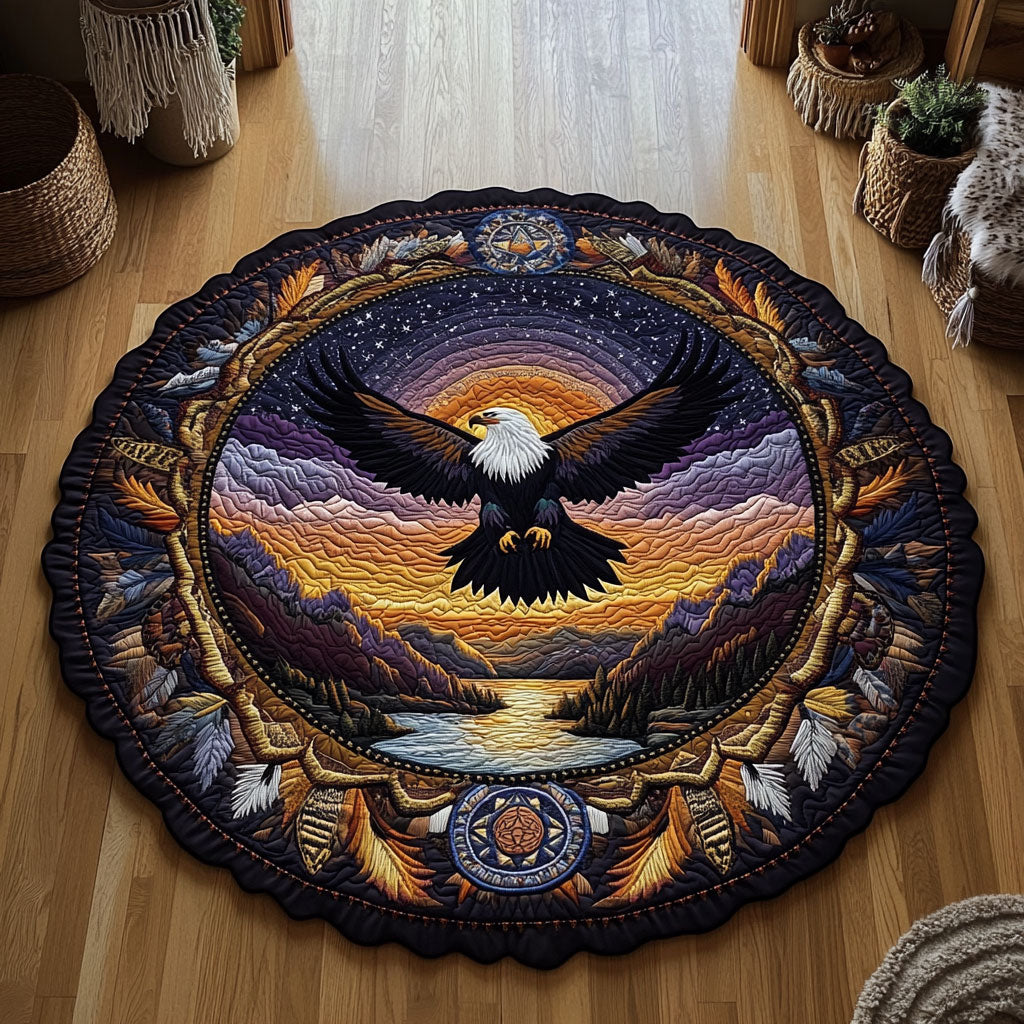 Eagle In Sunset Mountain WY3006060CL Quilted Round Mat