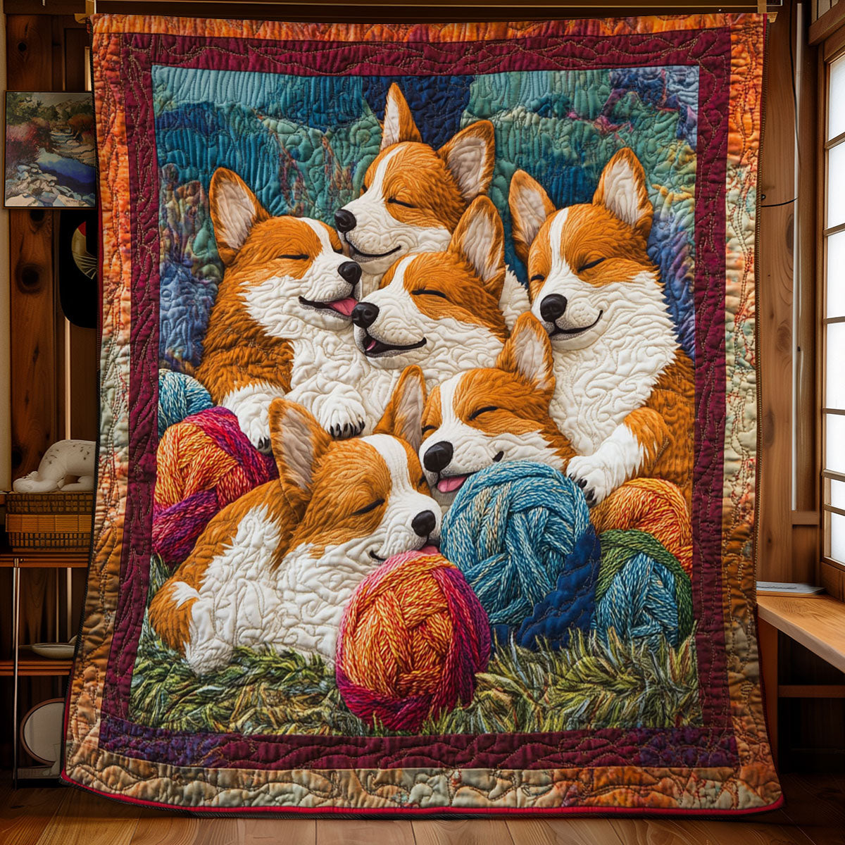 Corgi Family Sleeping Yarn WY1001126CL Quilt