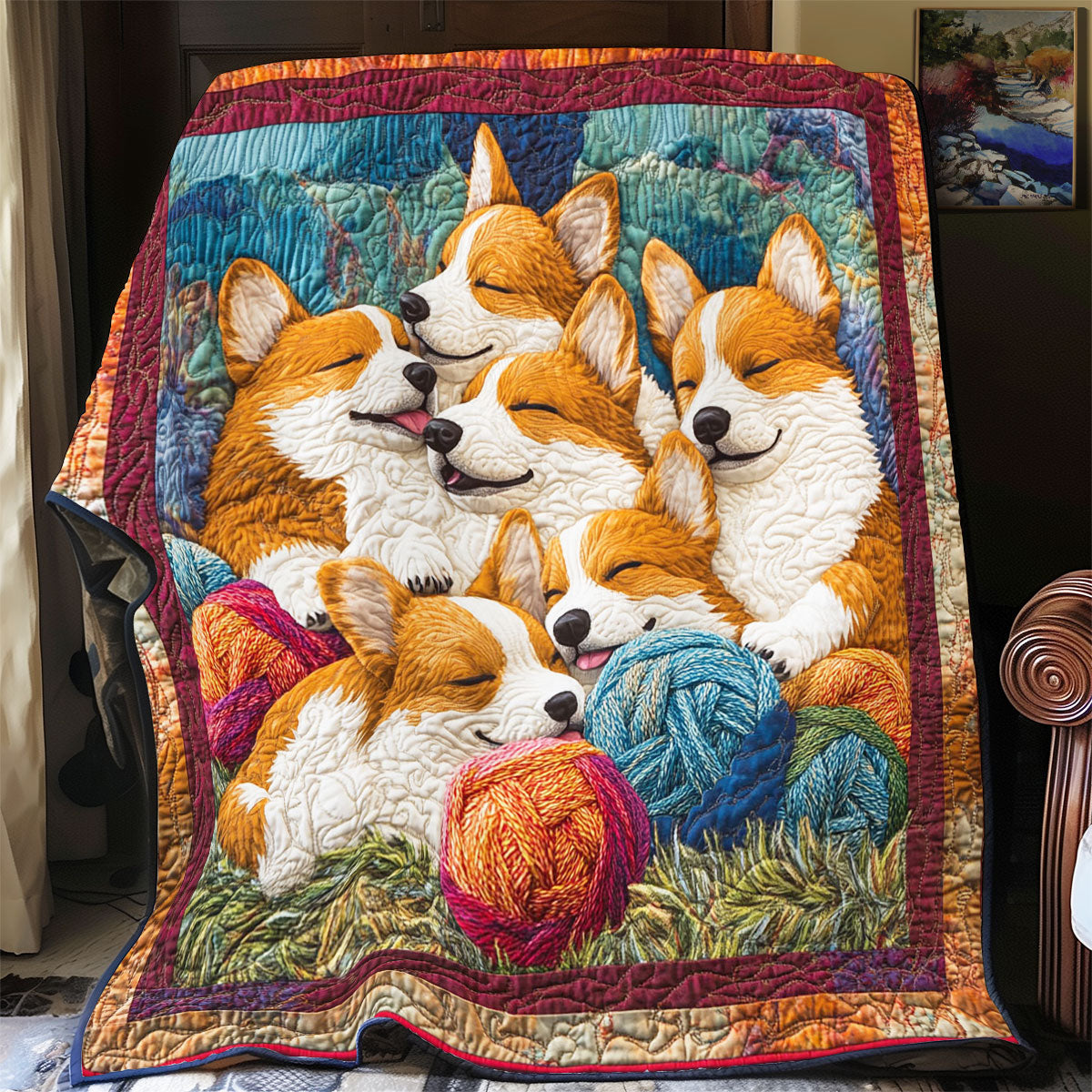 Corgi Family Sleeping Yarn WY1001126CL Quilt