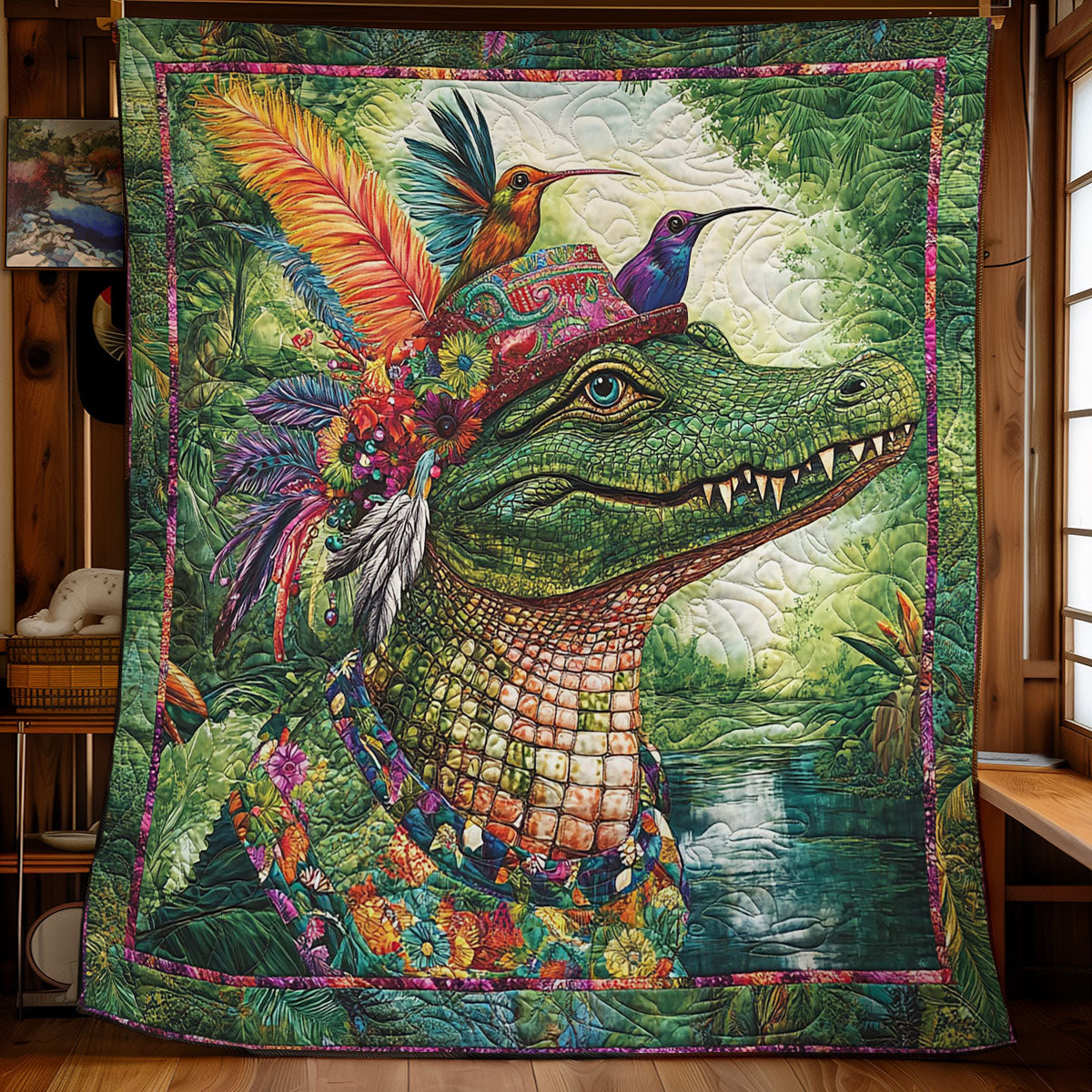 Crocodile Feather And Hummingbird WY1001131CL Quilt