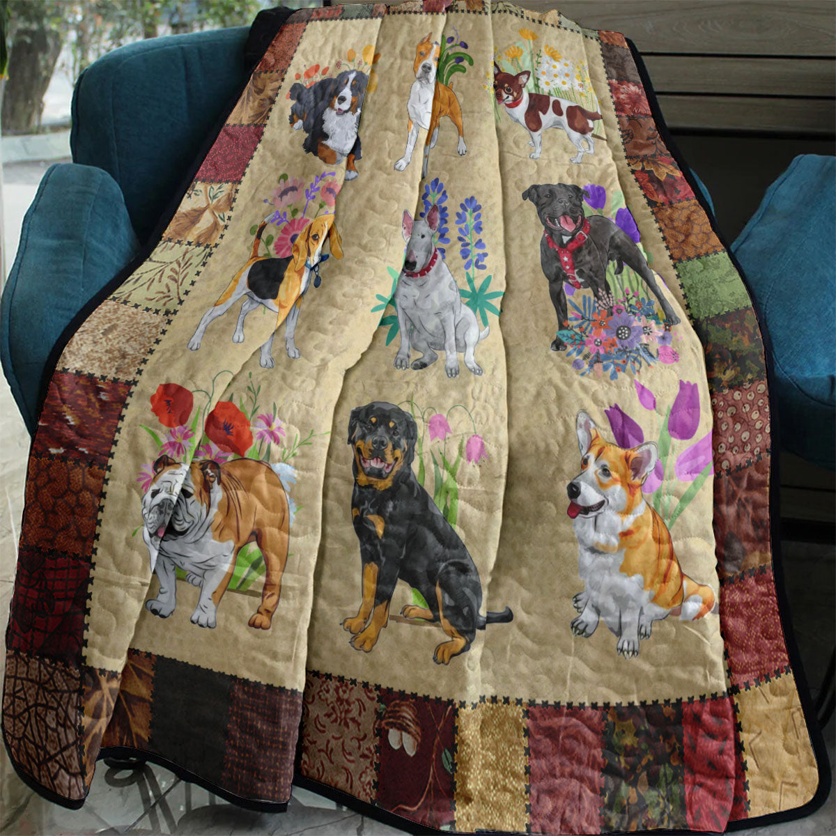 Dog Breeds Flower YR1608003CL Quilt