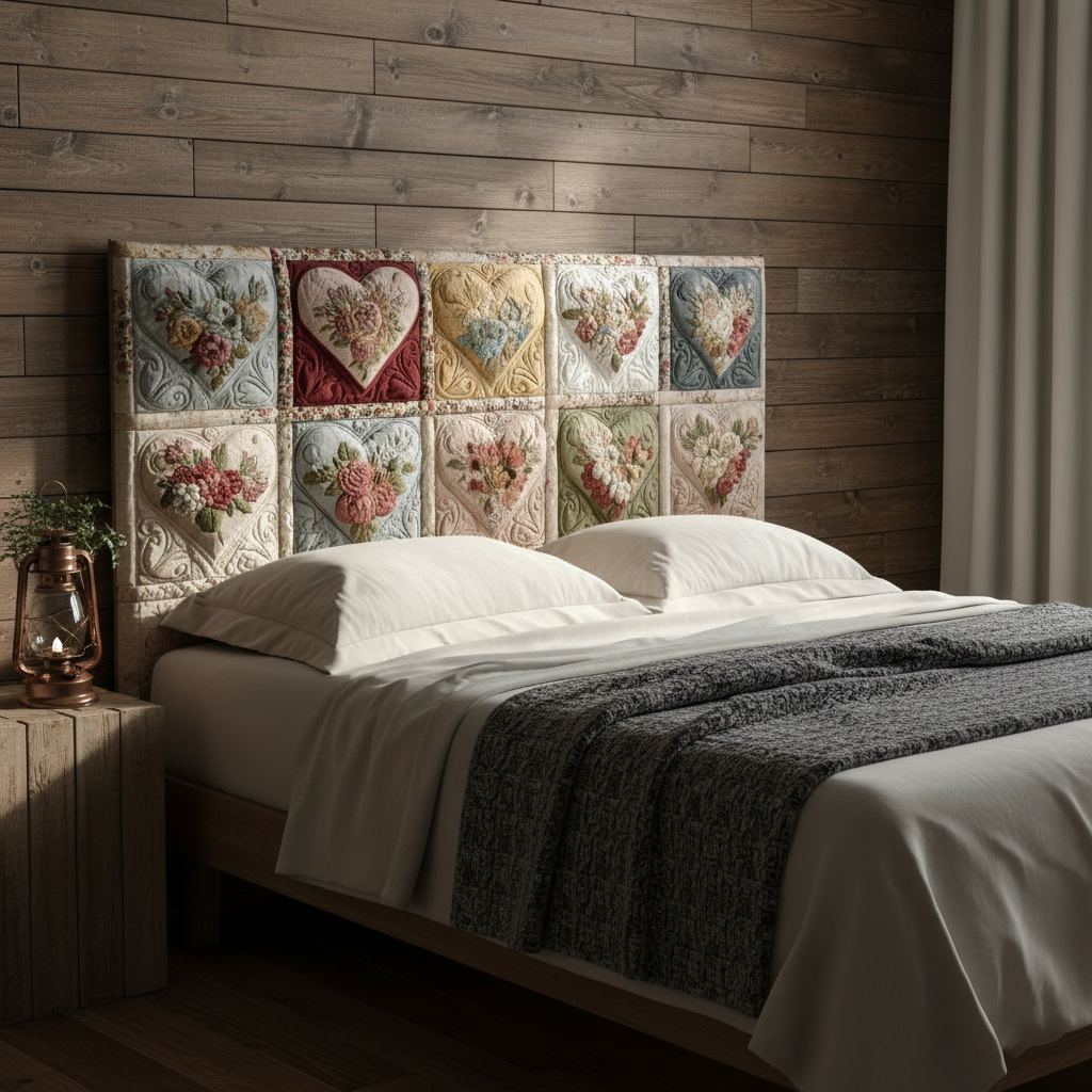 Floral Hearts XR1712020CL Quilted Headboard Slipcover