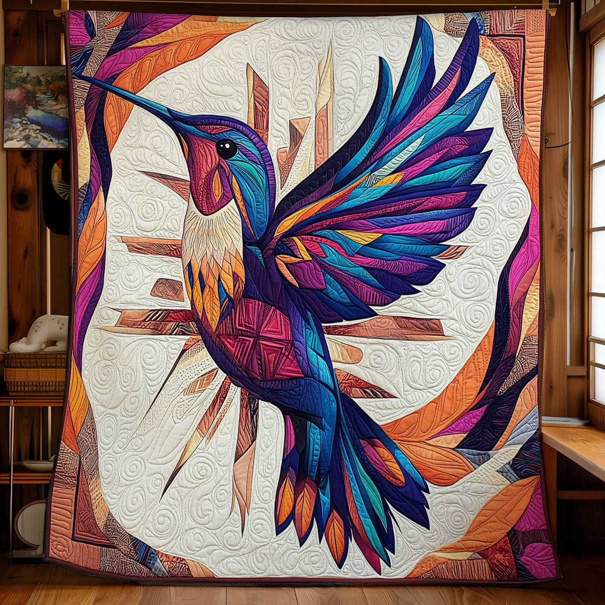 Geometric Hummingbird WY1001160CL Quilt