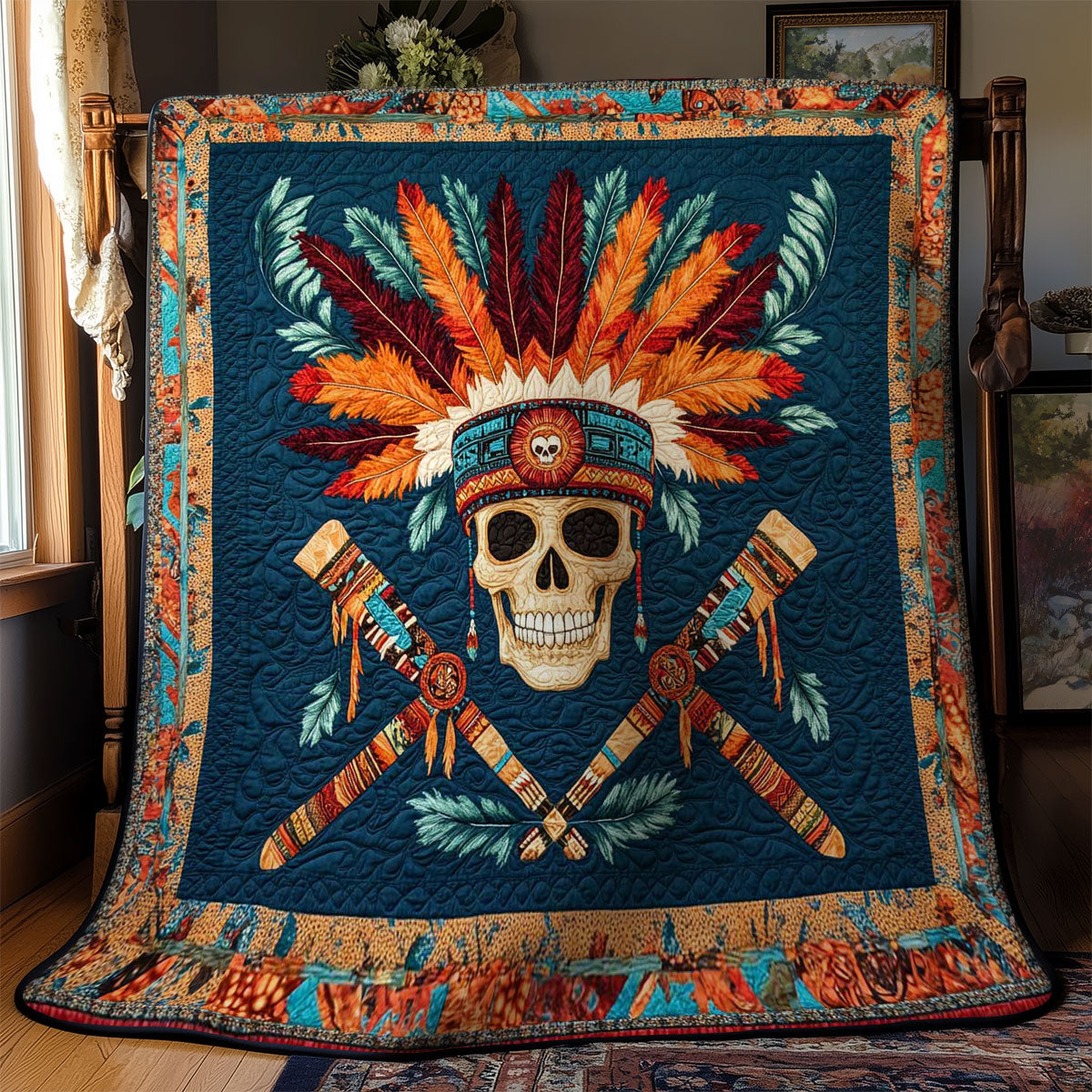 Crimson Skull And Feathers WN2001032CL Quilt
