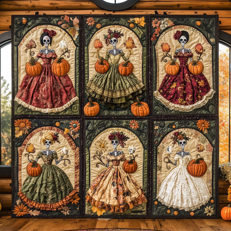Pumpkin Belle Skeleton Lady WN1908062CL Quilt