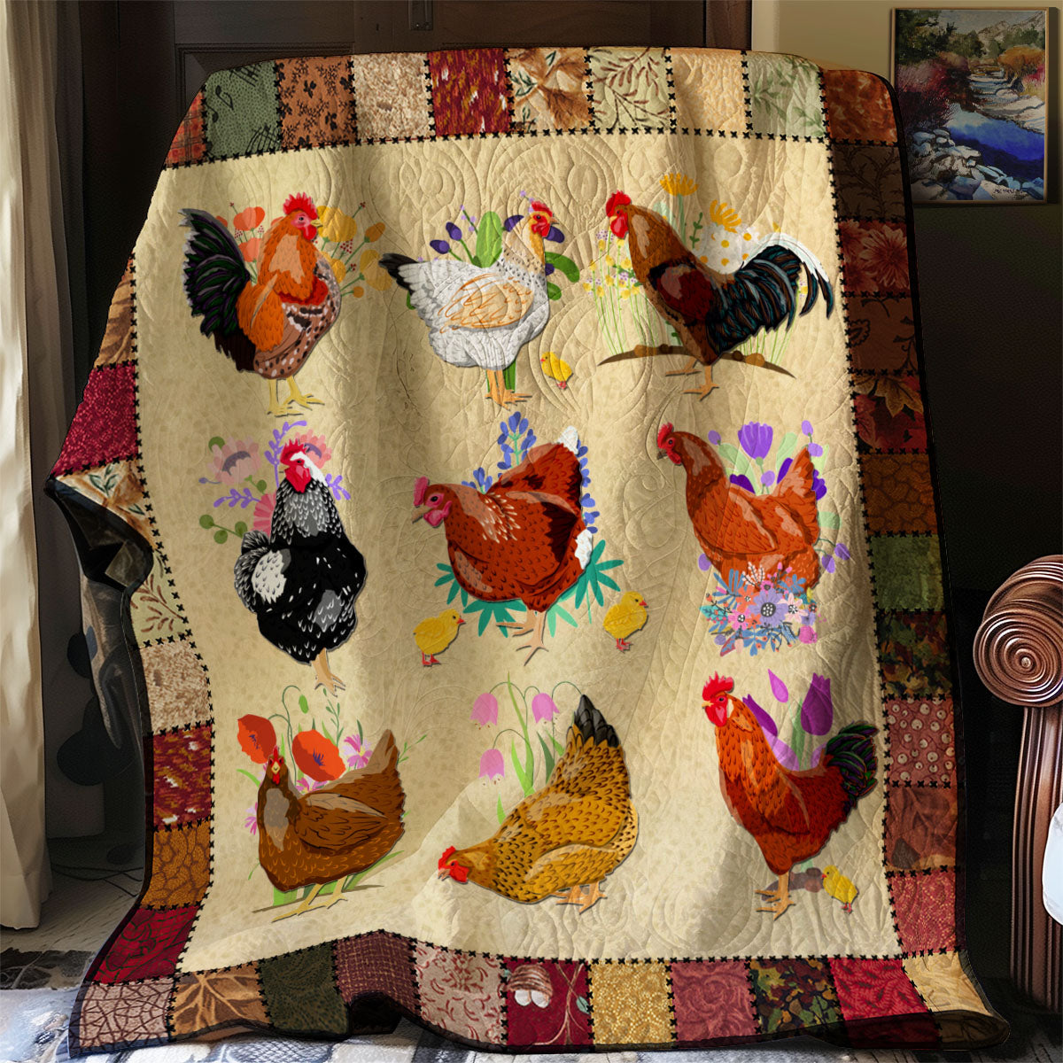 Rooster Flower YR1608002CL Quilt