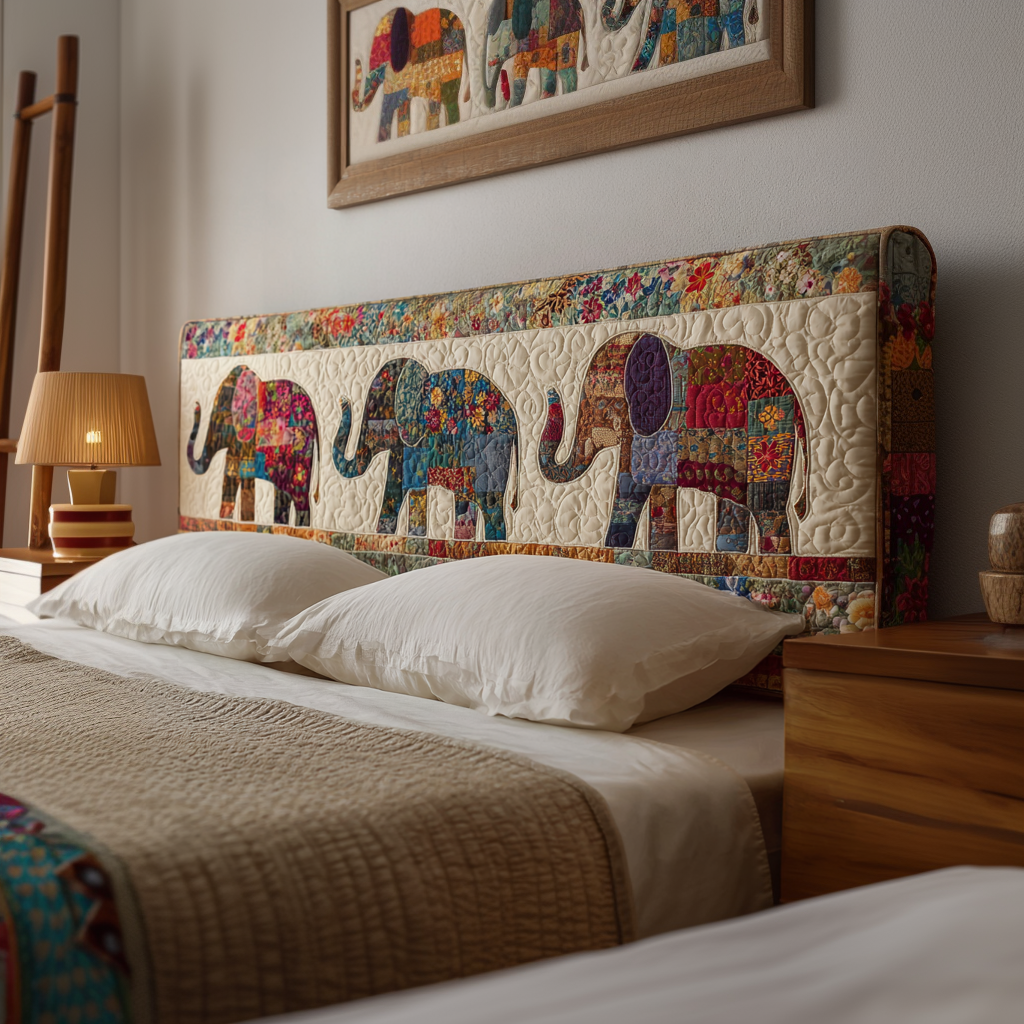 Elephant Patchwork XR2412021CL Quilted Headboard Slipcover