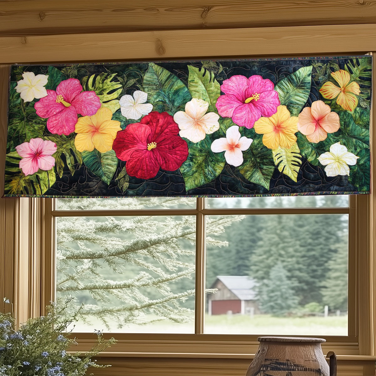 Colorful Hibiscus Garden WY1407007CL Quilted Valance