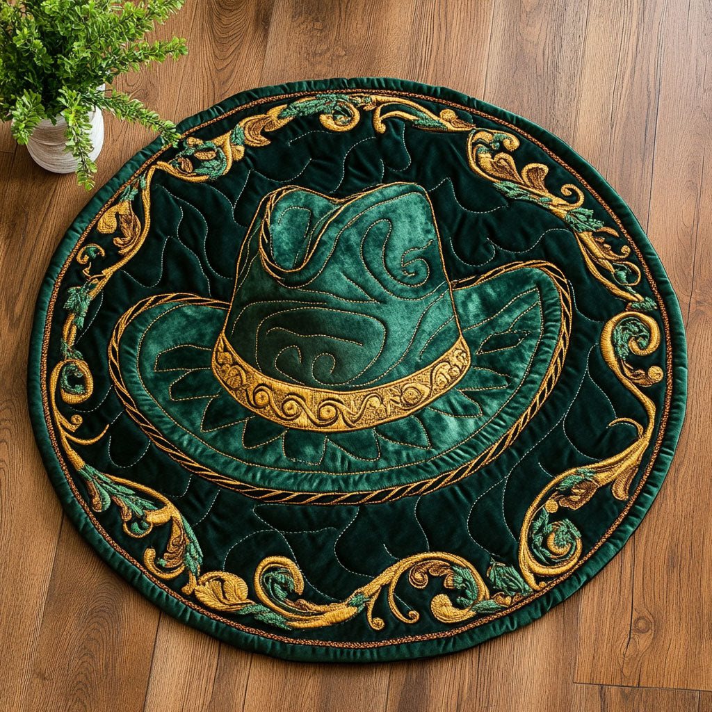 Green Cowboy Hat CM2404054CL Quilted Round Mat