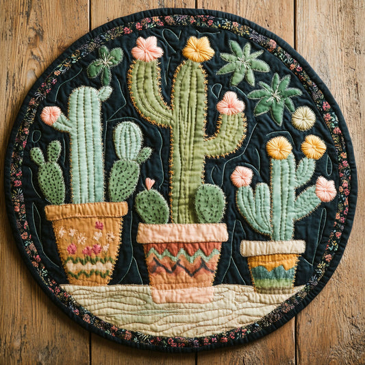 Three Potted Plants CQ1206052CL Quilted Round Mat