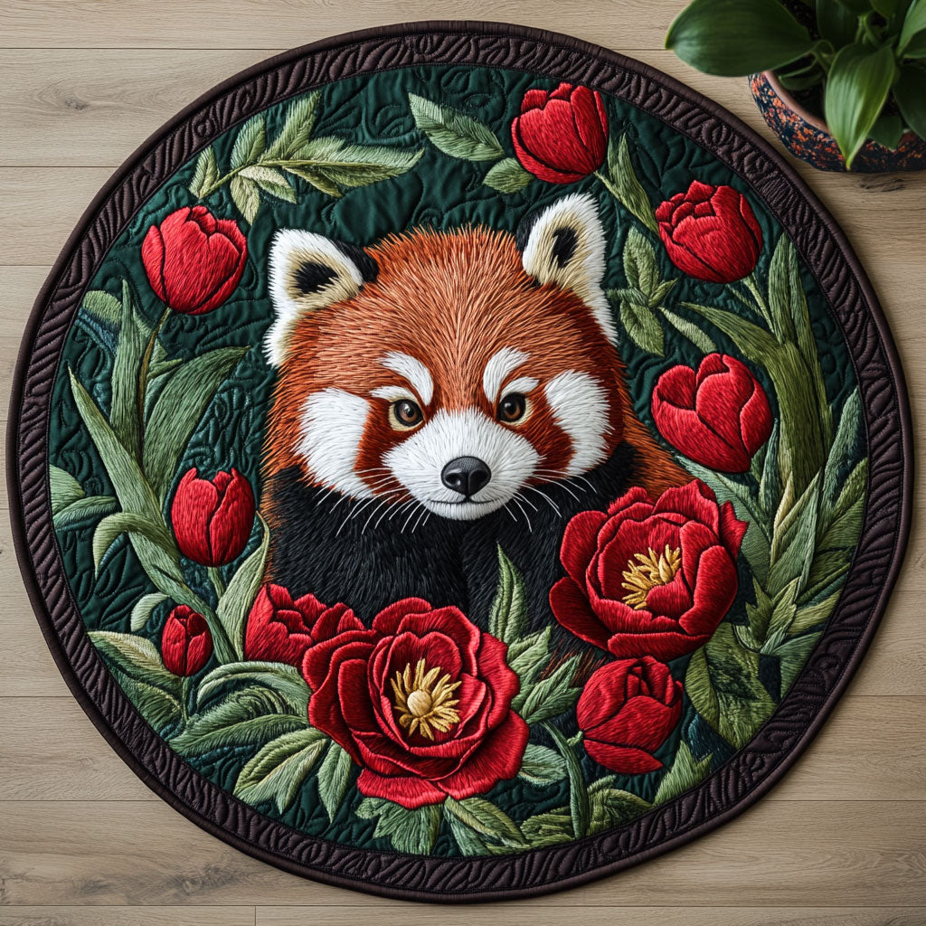 Floral Red Panda CW0606035CL Quilted Round Mat