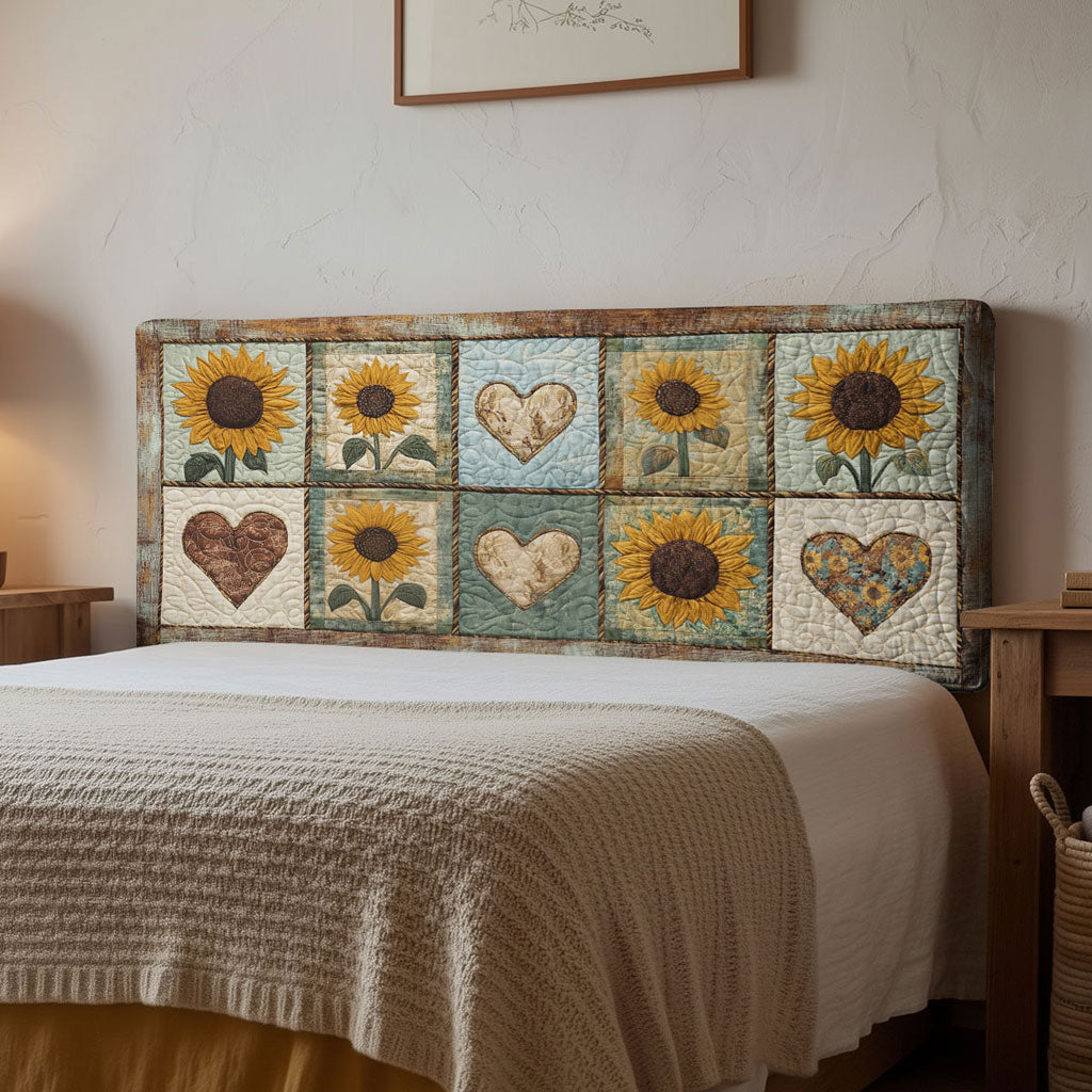 Rustic Sunflower And Heart WN1312075CL Quilted Headboard Slipcover