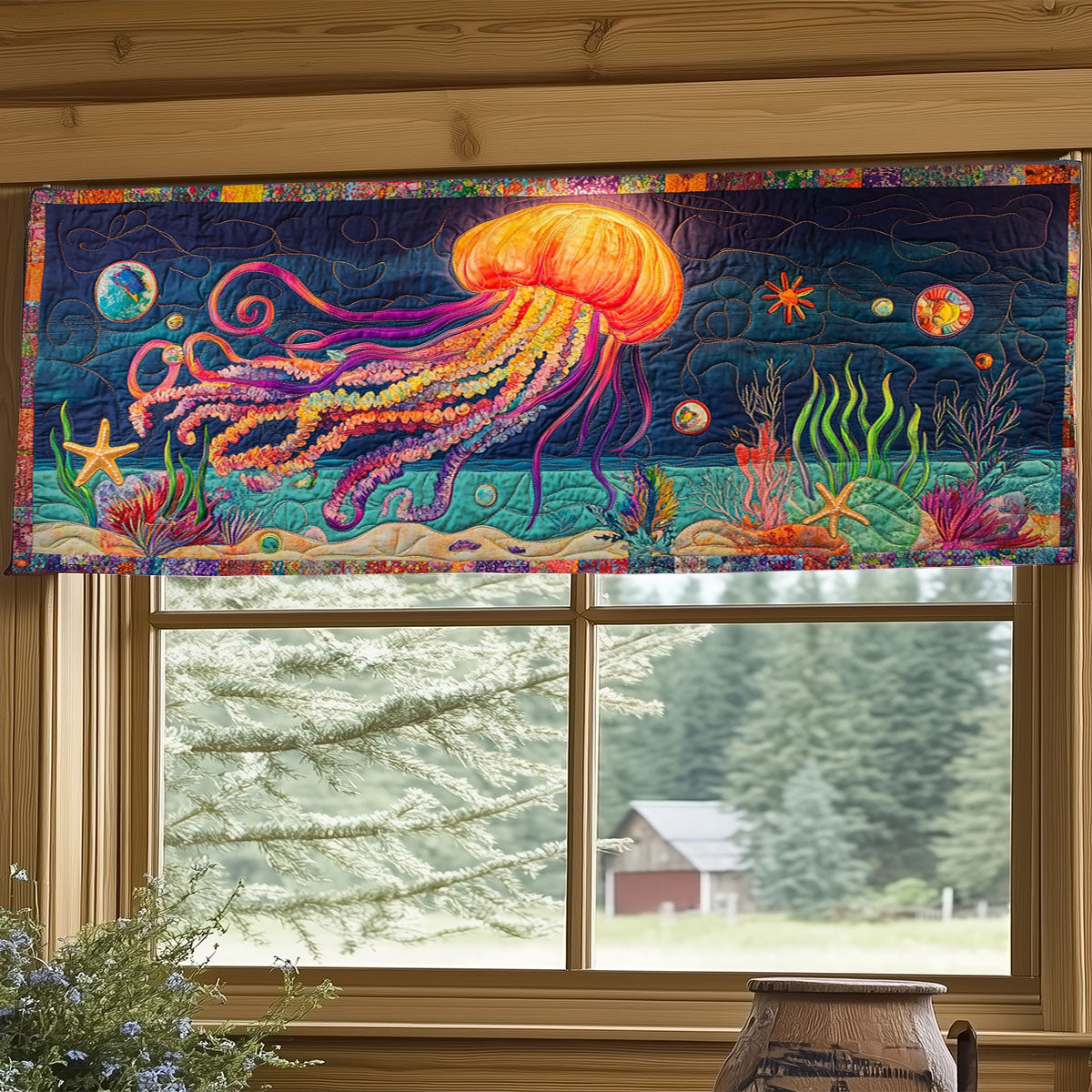 Glowing Rainbow Jellyfish WJ0504037CL Quilted Valance