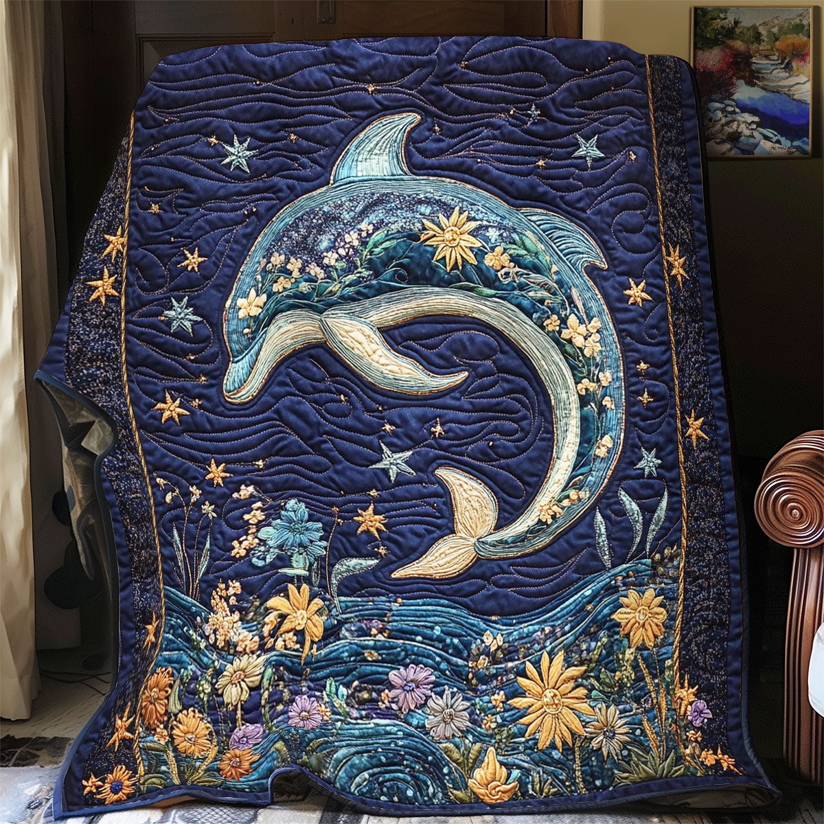 Dolphin In Floral Ocean WY0304016CL Quilt