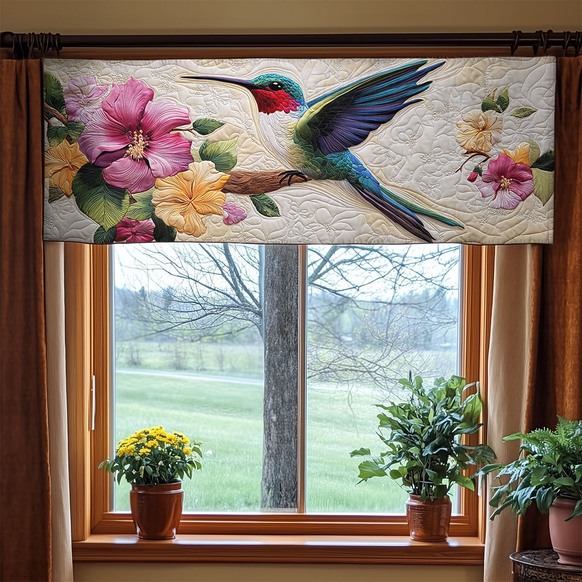 Hummingbird Floral WX1305027CL Quilted Valance