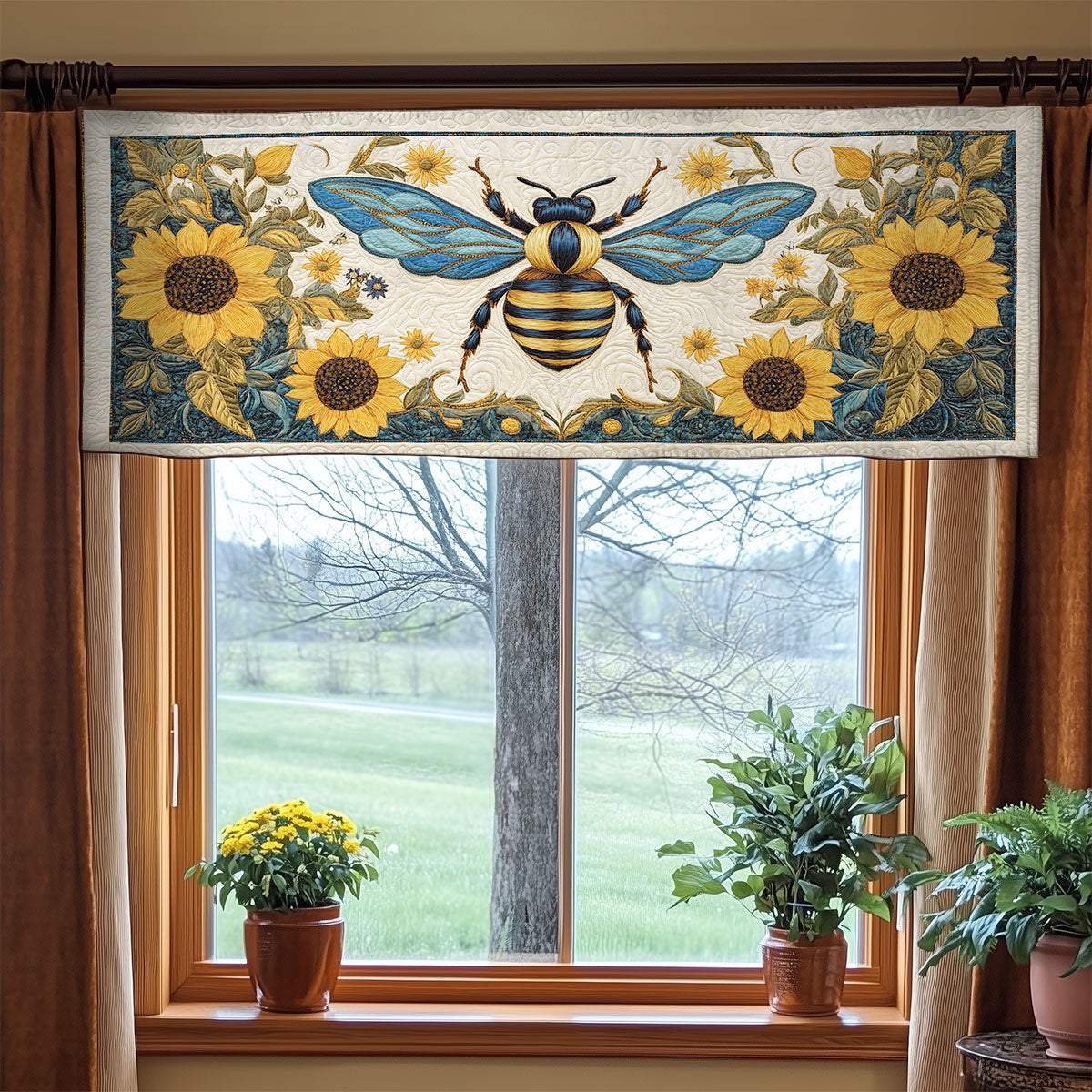 Sunflower Wreath Bee WY0406042CL Quilted Valance