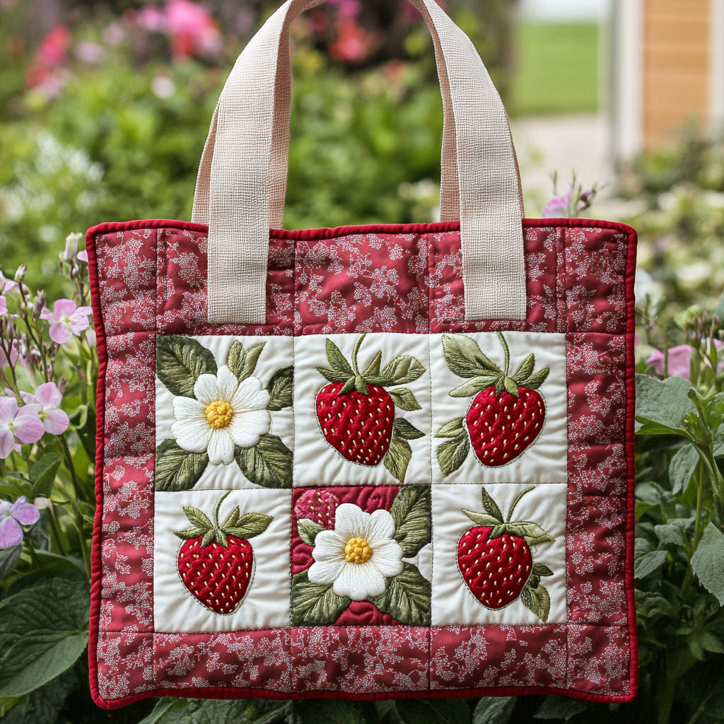 Patchwork Strawberry Charm CW2609012CL Quilted Tote Bag