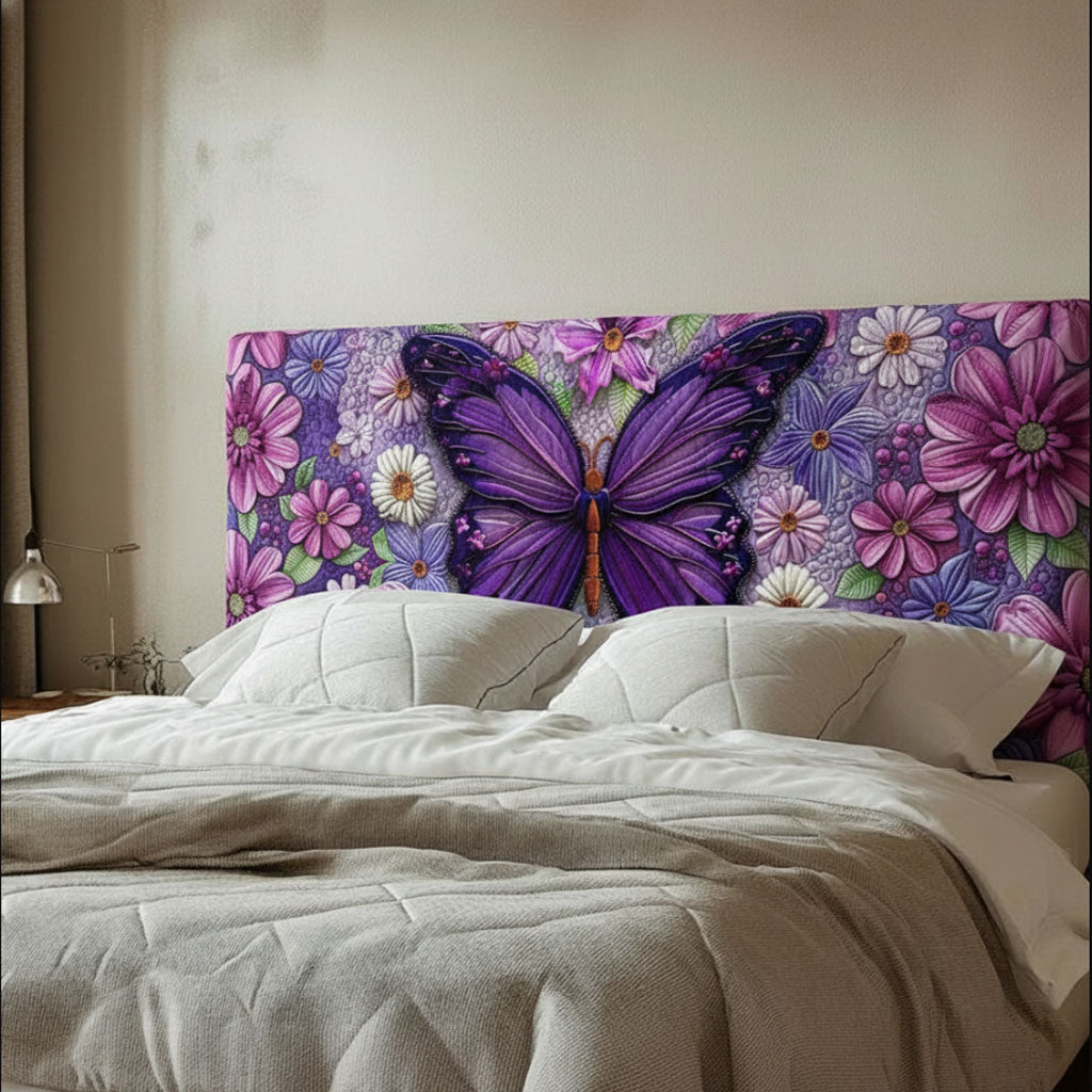 Purple Butterfly WJ1112016CL Quilted Headboard Slipcover