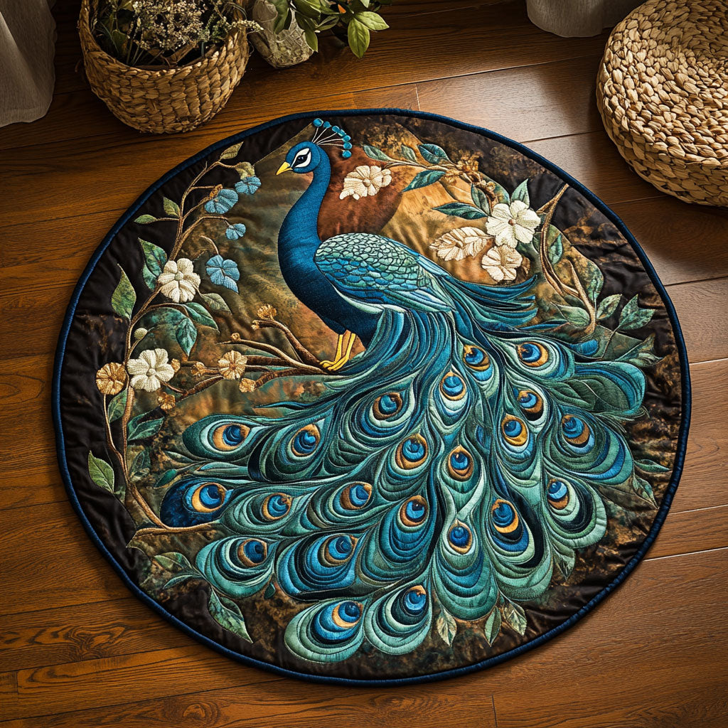 Vintage Peacock WY0206049CL Quilted Round Mat