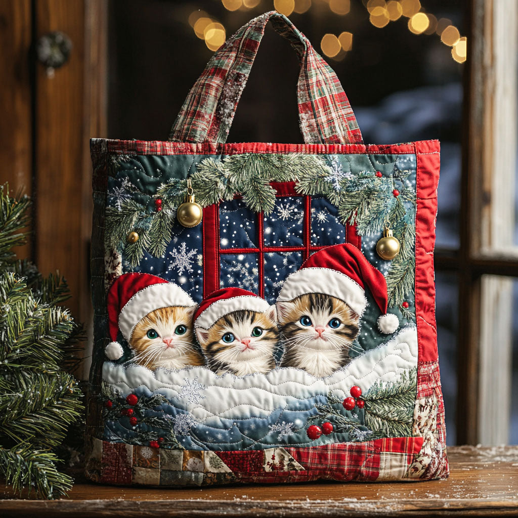 Cat Christmas Window WN1411065CL Quilted Tote Bag