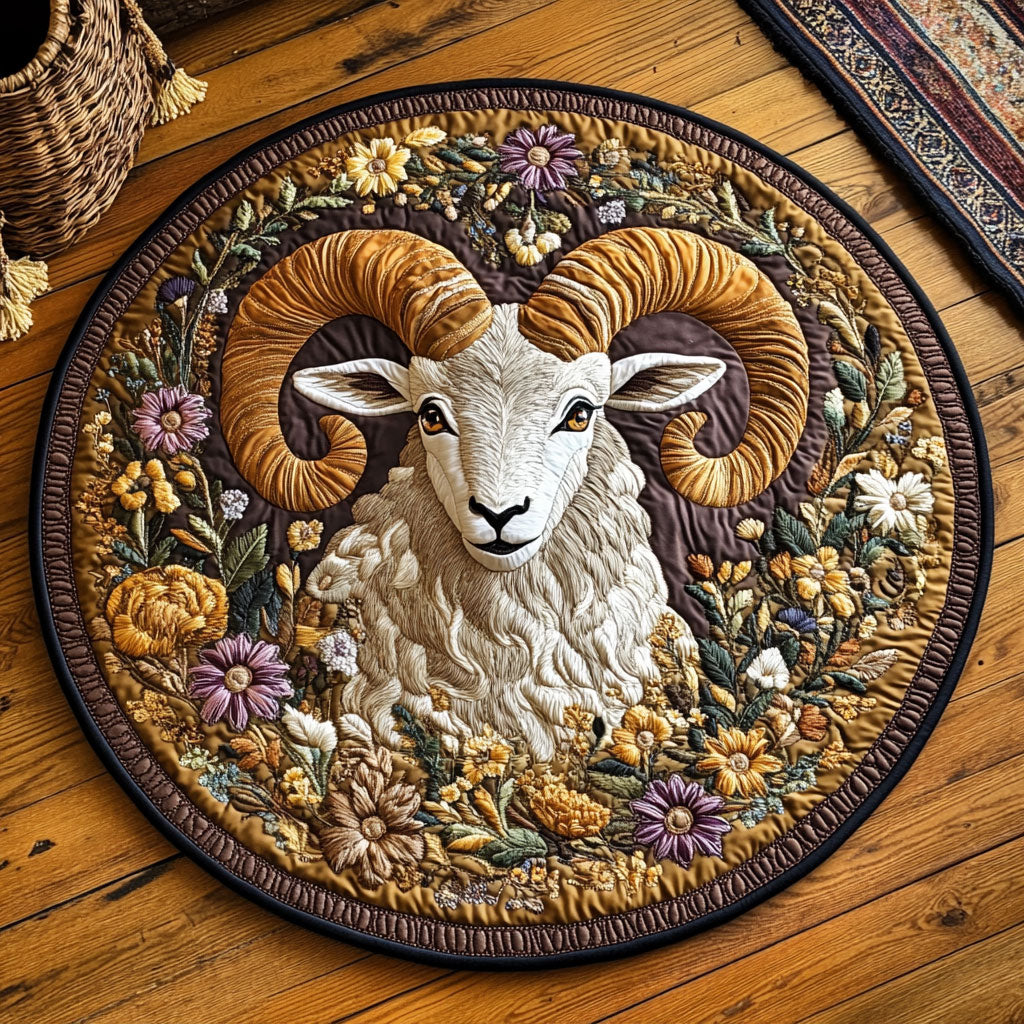 Floral Big Horn Sheep WY3005037CL Quilted Round Mat