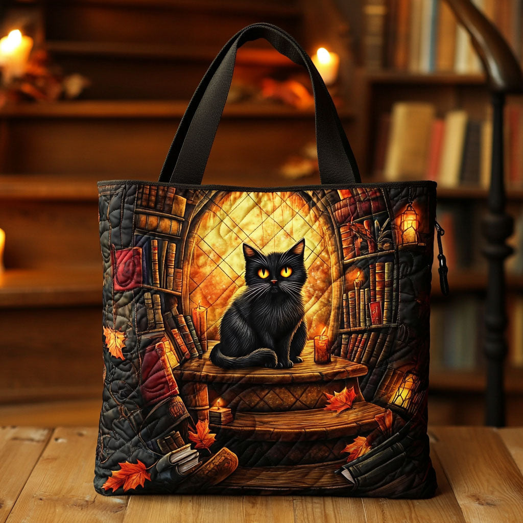 Mystic Library Cat CW0310012CL Quilted Tote Bag