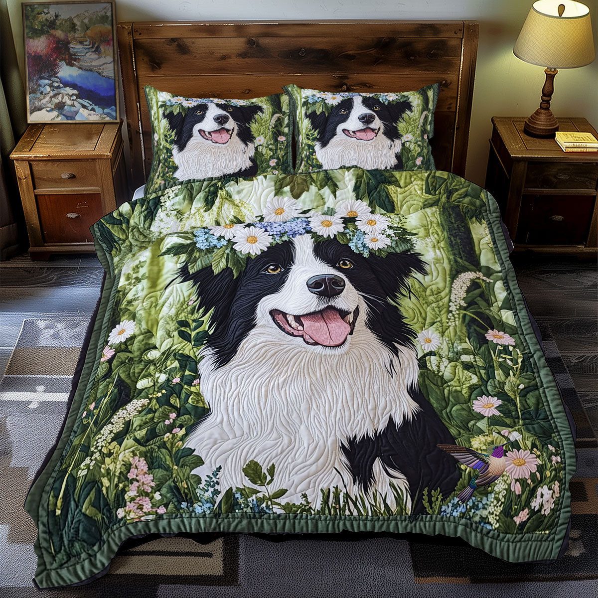 Border Collie In Forest WY1812063CL Duvet Cover Set
