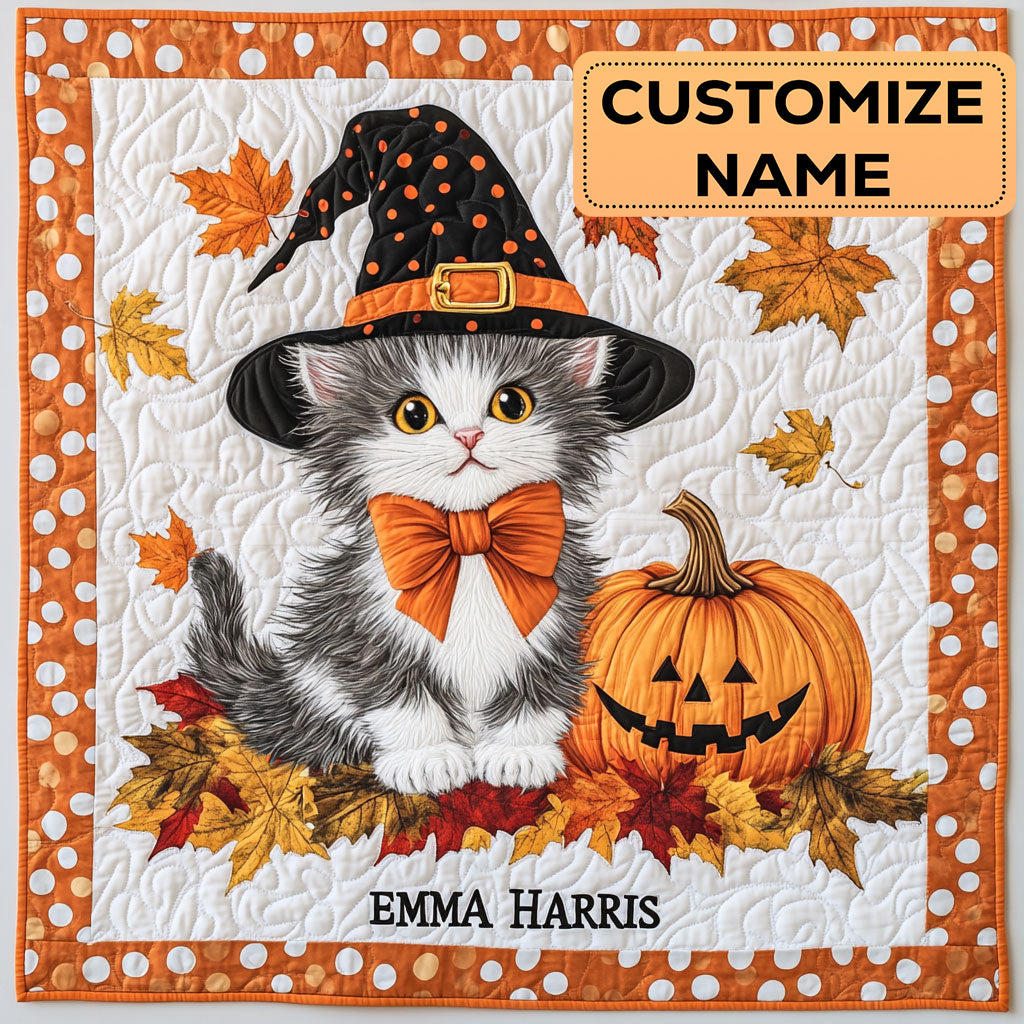 Kitten Pumpkin Witch CW3007037CL Personalized Baby Quilt