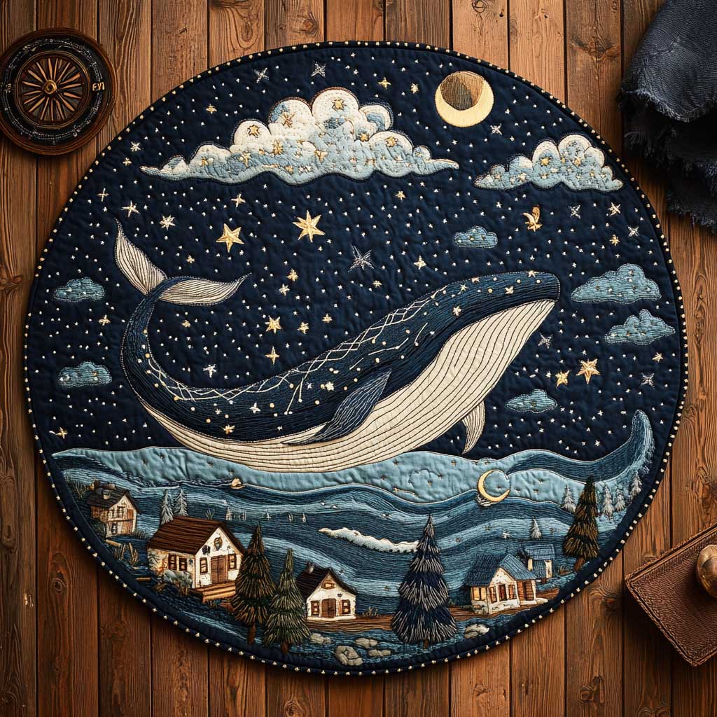 Whale In The Sky WN2403120CL Quilted Round Mat