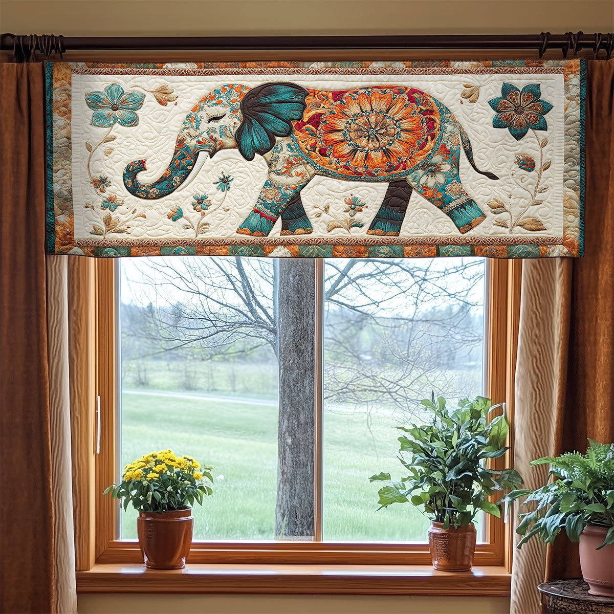 Floral Elephant WY3004002CL Quilted Valance