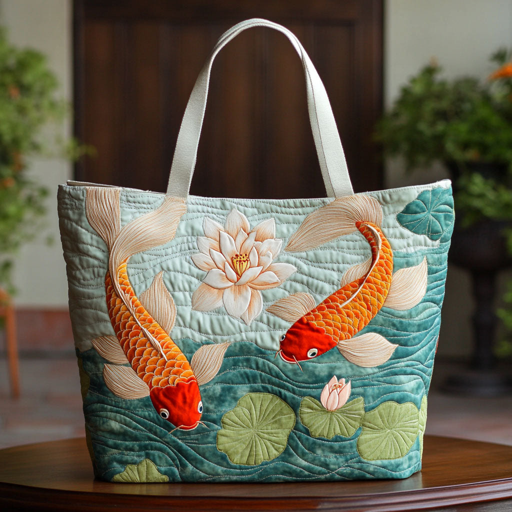 Golden Flow Koi CW2709011CL Quilted Tote Bag