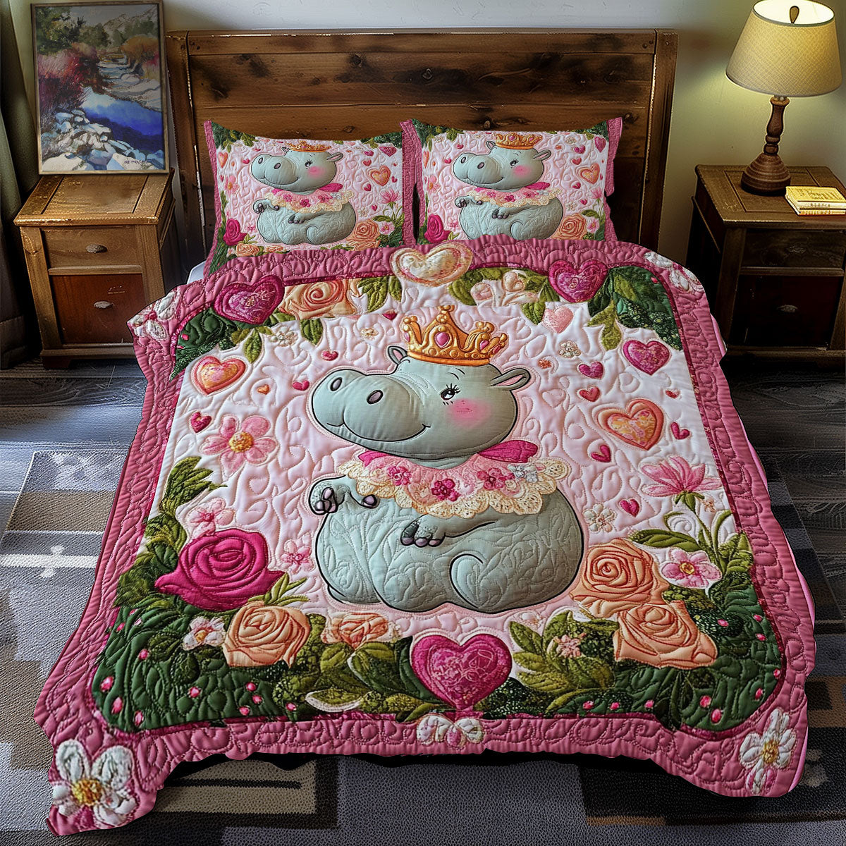 Cute Queen Hippo WY1701087CL Duvet Cover Set