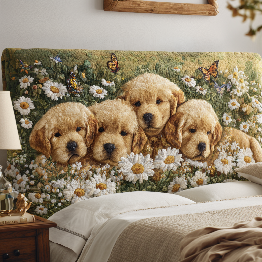 Golden Retriever Garden XR1912021CL Quilted Headboard Slipcover