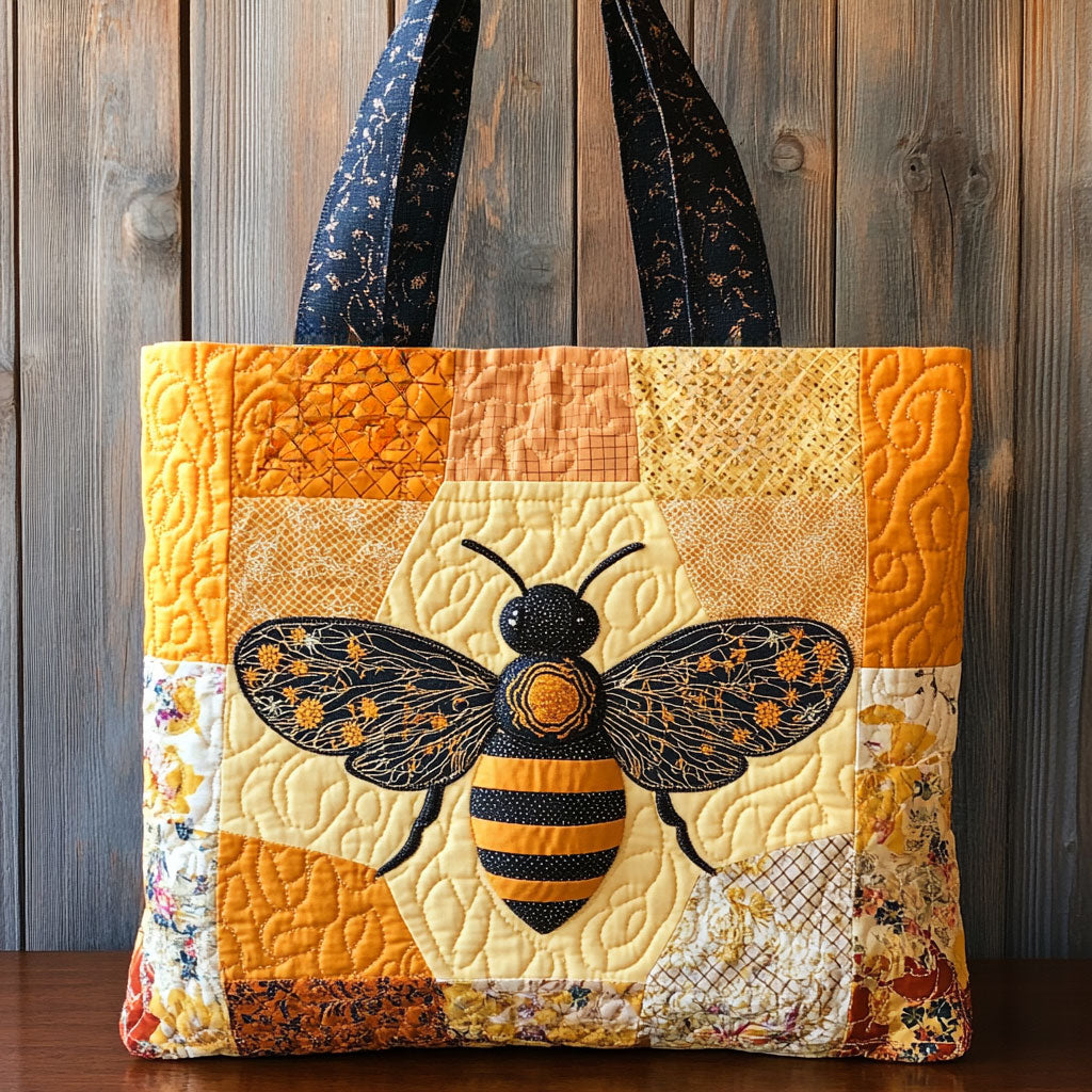 Golden Patch Bee WN1511047CL Quilted Tote Bag