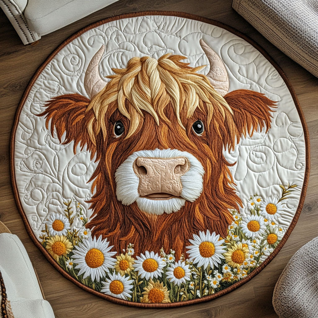 Adorable Highland Cow WX2203095CL Quilted Round Mat