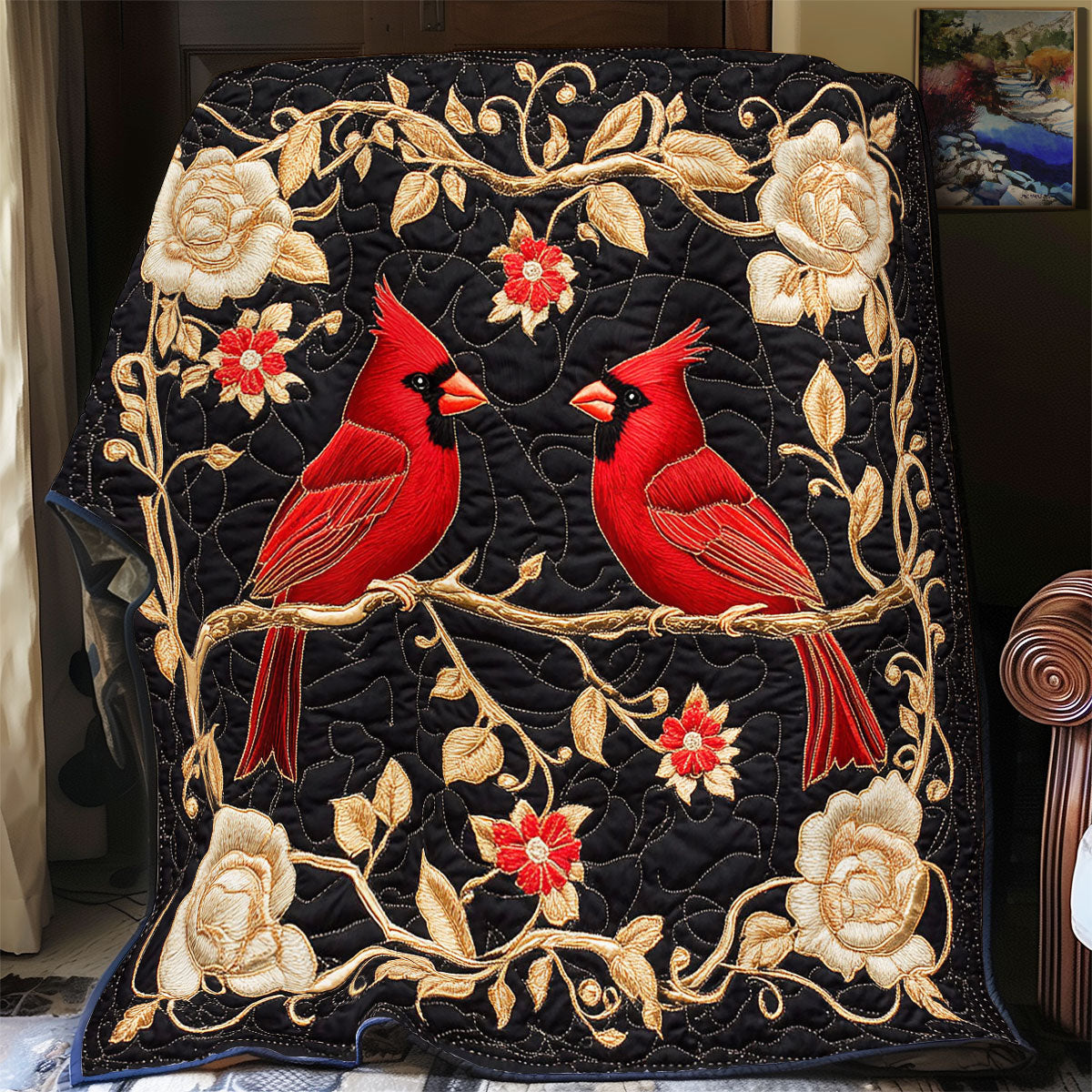 Couple Cardinal In Flower WY1902069CL Quilt