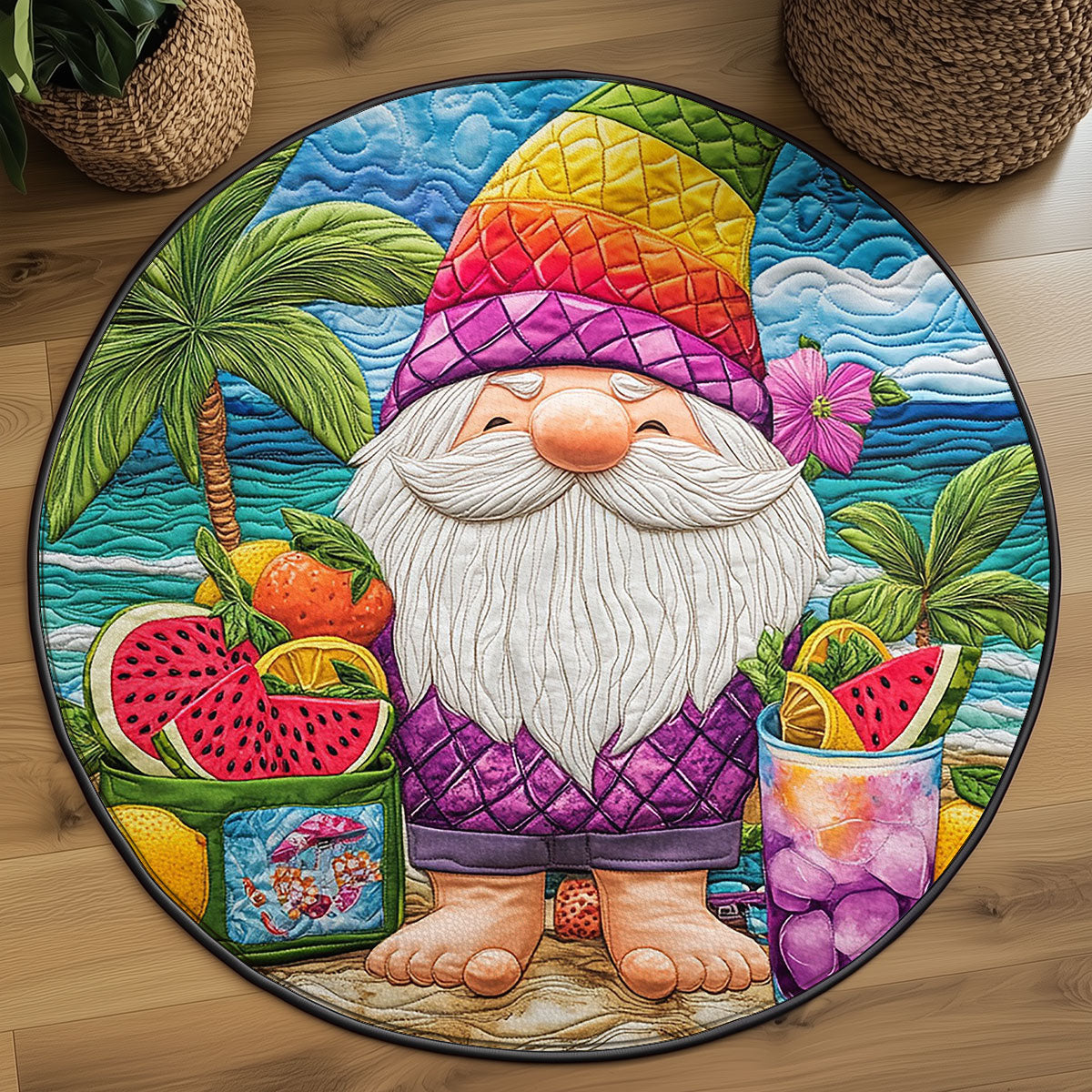 Summer Gnome Vibes WJ1004050CL Quilted Round Mat