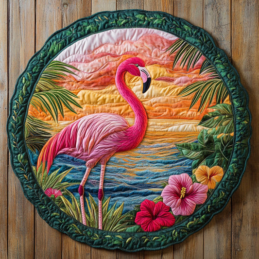 Sunset Flamingo CM2205014CL Quilted Round Mat