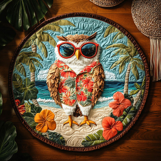 Summer Beach Owl WY1006027CL Quilted Round Mat