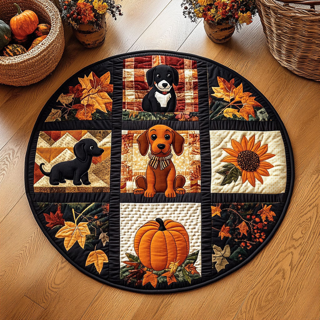 Autumn Dachshund Patchwork WY0708096CL Quilted Round Mat