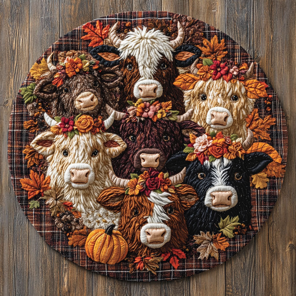 Autumn Trails & Cow Tales WU2003013CL Quilted Round Mat