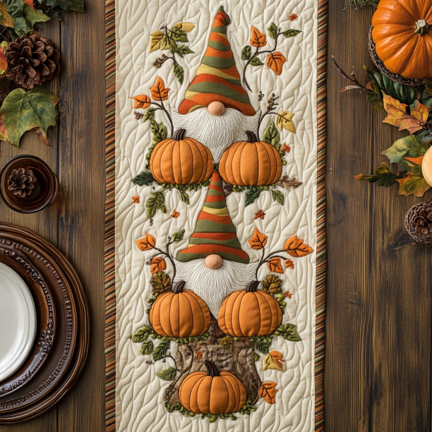 Gnomes And Pumkins XR1609010CL Quilted Table Runner