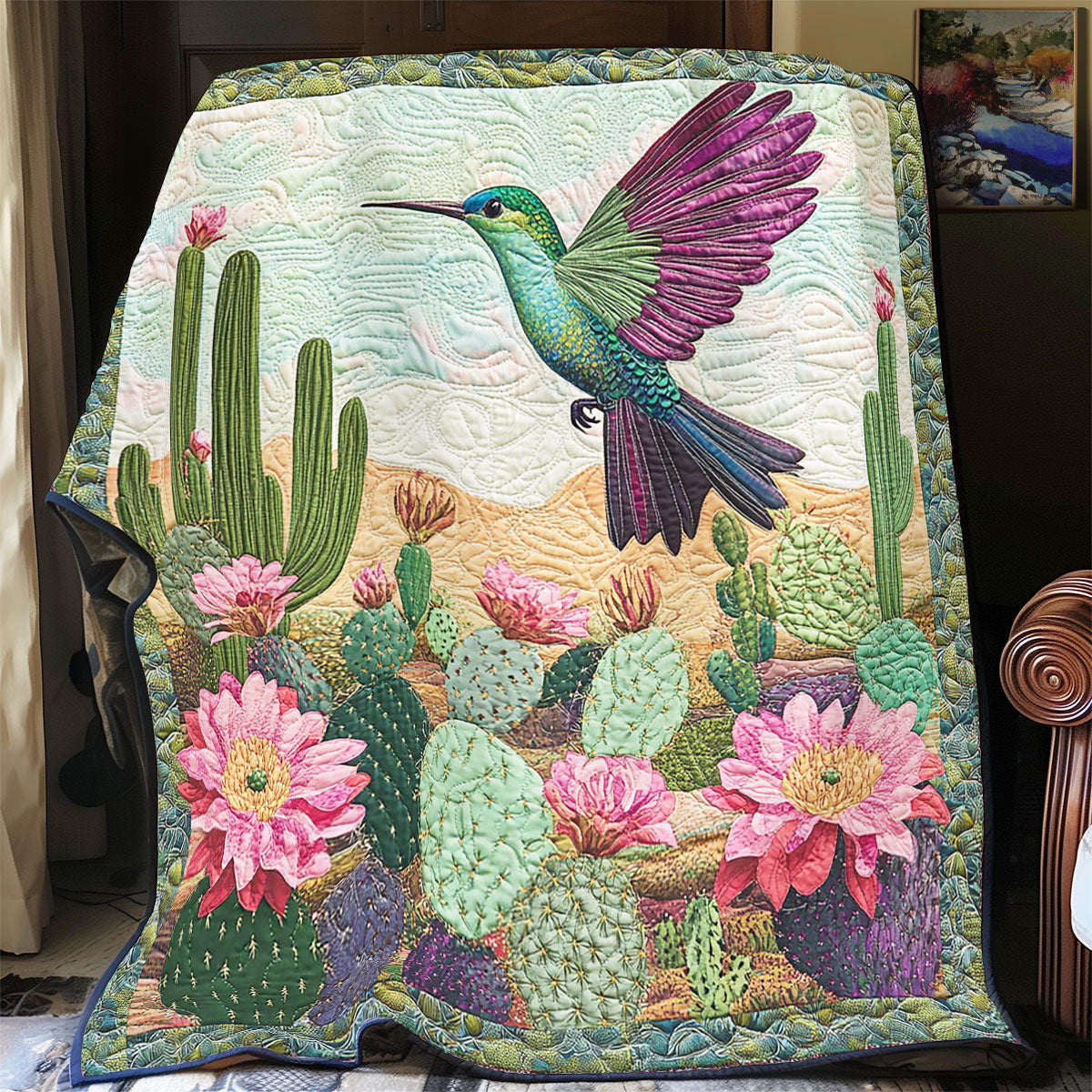 Hummingbird In Cactus Flower WY1903007CL Quilt
