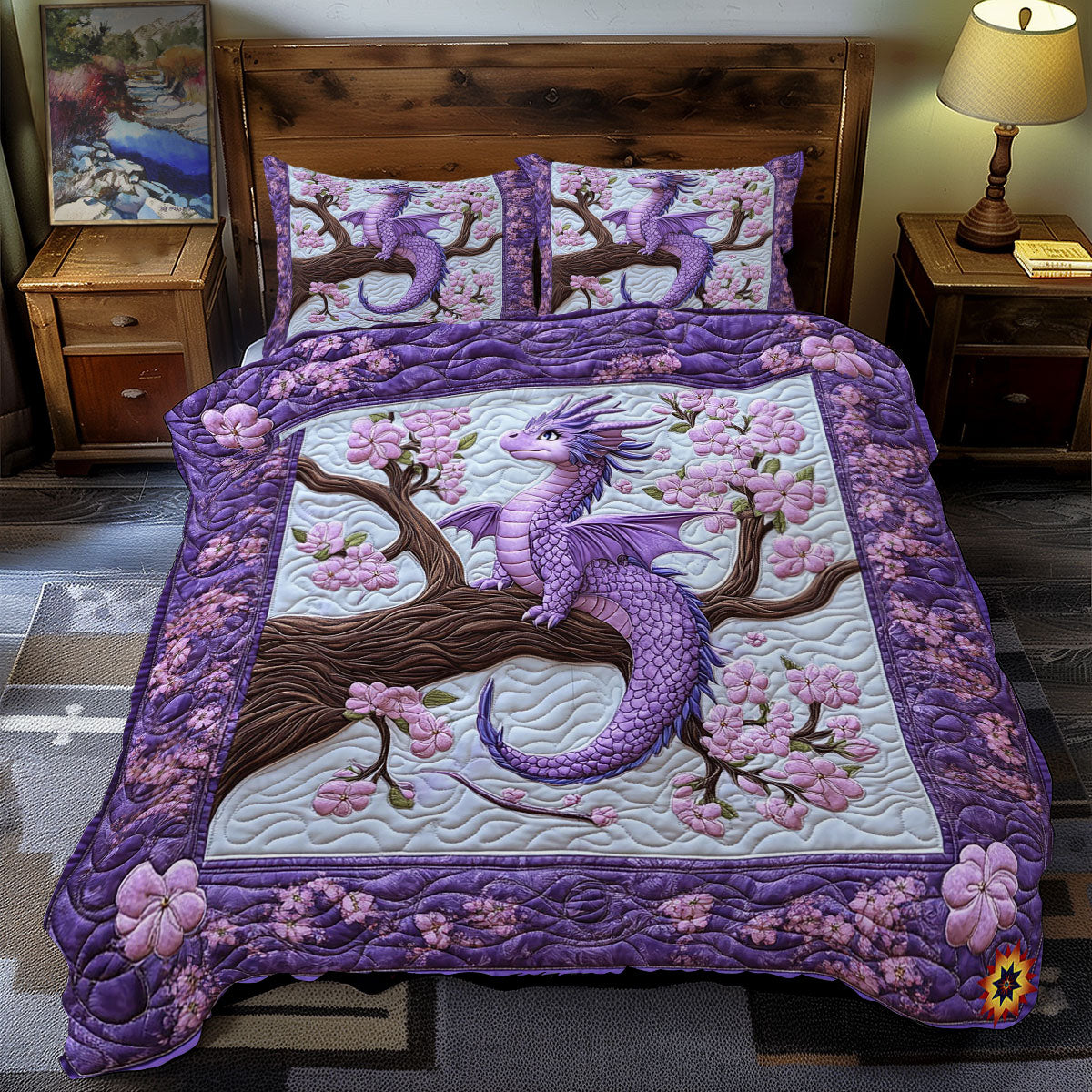Purple Flower Dragon WY2012024CL Duvet Cover Set
