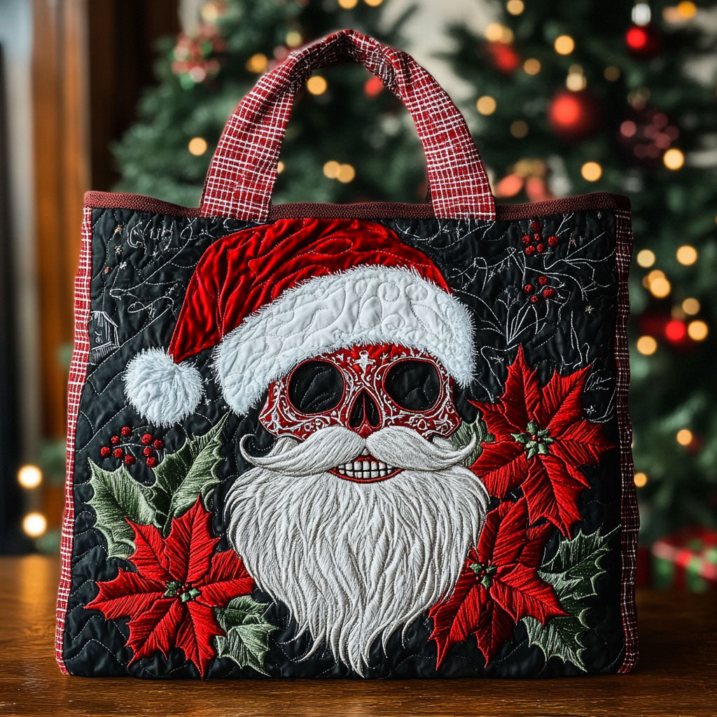 Poinsettia Santa Glow CW0810034CL Quilted Tote Bag